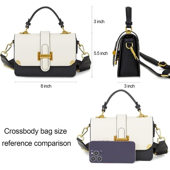 Women's Black Leather Satchel Small Classy Crossbody Bag Purse Fashion Handbag - Picture 4 of 7